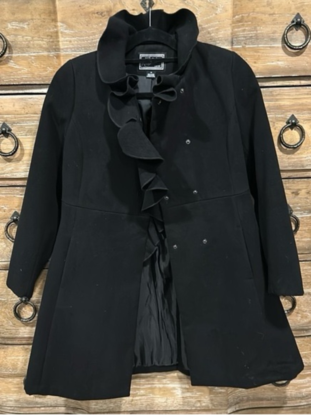 Rothschild Black Ruffled Front Trench Coat